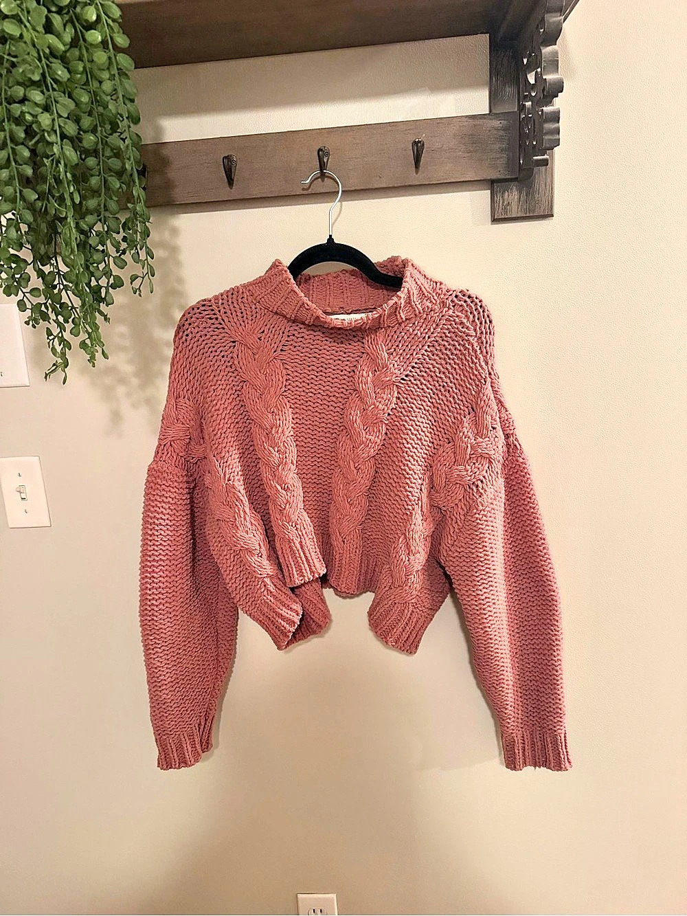 Altar’d State Dusty Rose Cable Knit Cropped Sweater